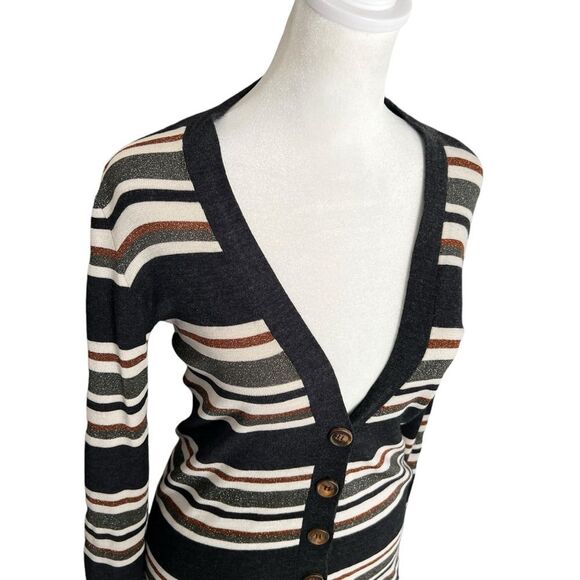 Brunello Cucinelli Wool Cashmere Metallic Stripe V-Neck Cardigan Small - Picture 3 of 12